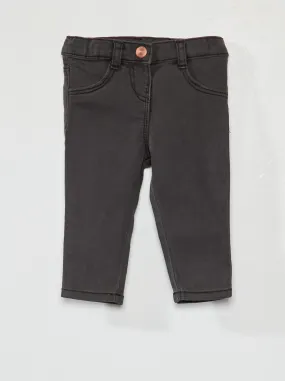 Jeans slim stretch con vita regolabile - NERO