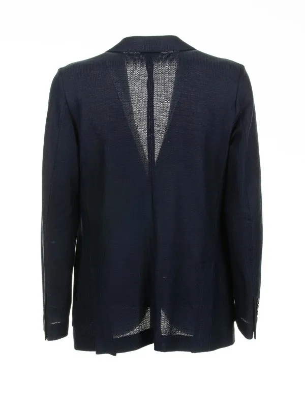 Navy blue single-breasted linen and cotton jacket