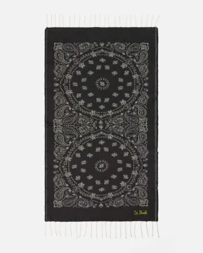 Telo mare nero in fantasia bandana con logo ricamato